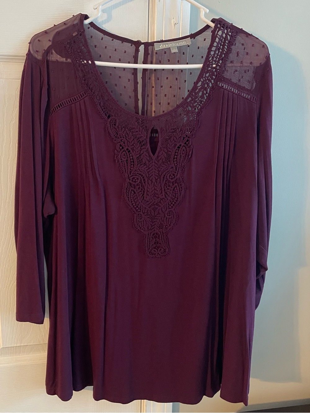 Daniel Rainn Long-Sleeve Lace Yoke Top